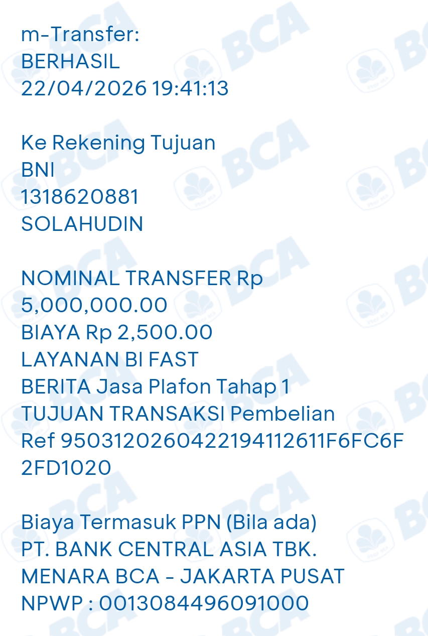 Bayar Tukang Plafond Tahap 1